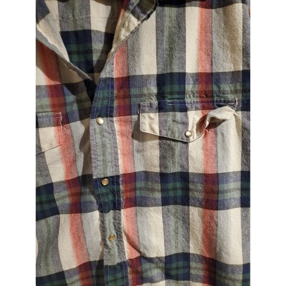 Men's Vtg Panhandle Slim 100% Cotton Multicolor Plaid Pearl Snap Long Sleeve 18 - Picture 3 of 5